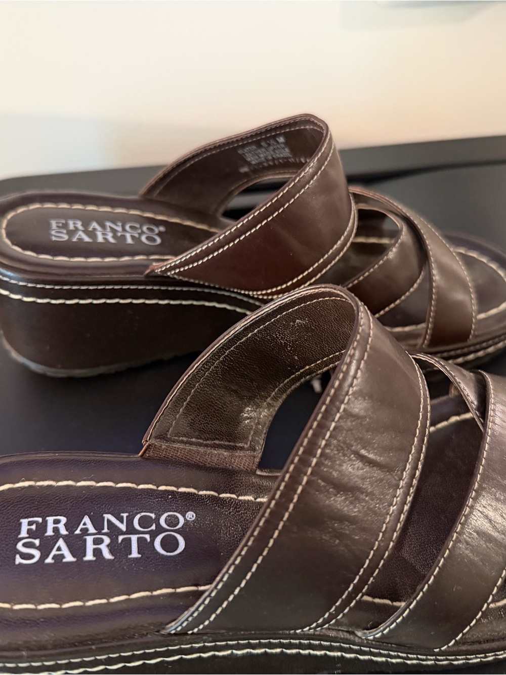 Franco Sarto Ladies Brown Leather Slide Sandals